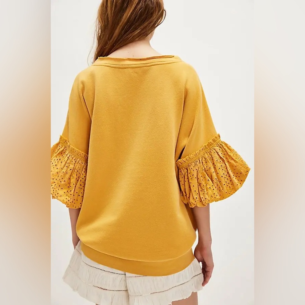 NWT FREE PEOPLE Doily Sweatshirt - Mustard - Picture 4 of 9